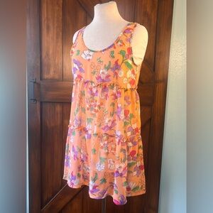 Love Riche Peach Floral Sheer Dress Top Women's Medium